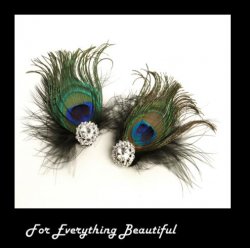 Peacock Fan Crystal Black Feather Wedding Bridal Shoe Clips