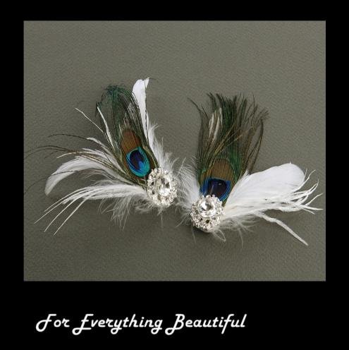 Image 0 of Peacock Fan Crystal White Feather Wedding Bridal Shoe Clips