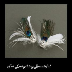 Peacock Fan Crystal White Feather Wedding Bridal Shoe Clips