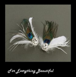 Peacock Fan Crystal White Feather Wedding Bridal Shoe Clips