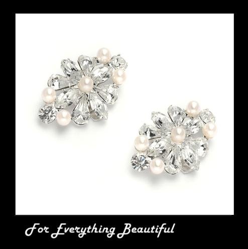 Image 0 of Bejeweled Tapered Elongated Crystal Pearl Wedding Bridal Shoe Clips