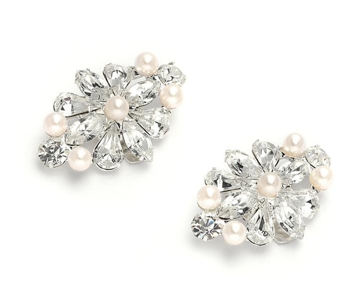 Image 1 of Bejeweled Tapered Elongated Crystal Pearl Wedding Bridal Shoe Clips