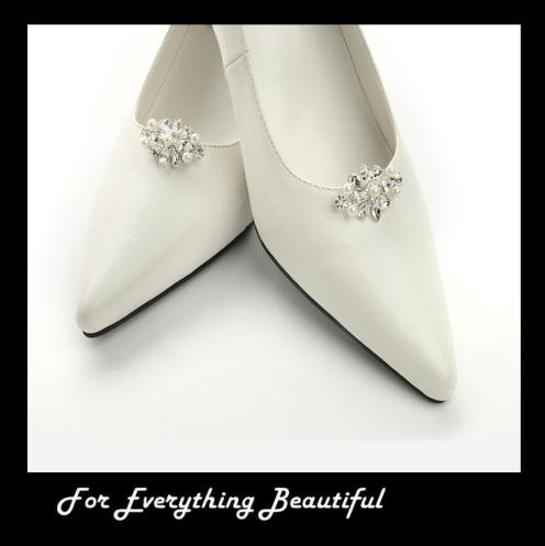 Image 2 of Bejeweled Tapered Elongated Crystal Pearl Wedding Bridal Shoe Clips