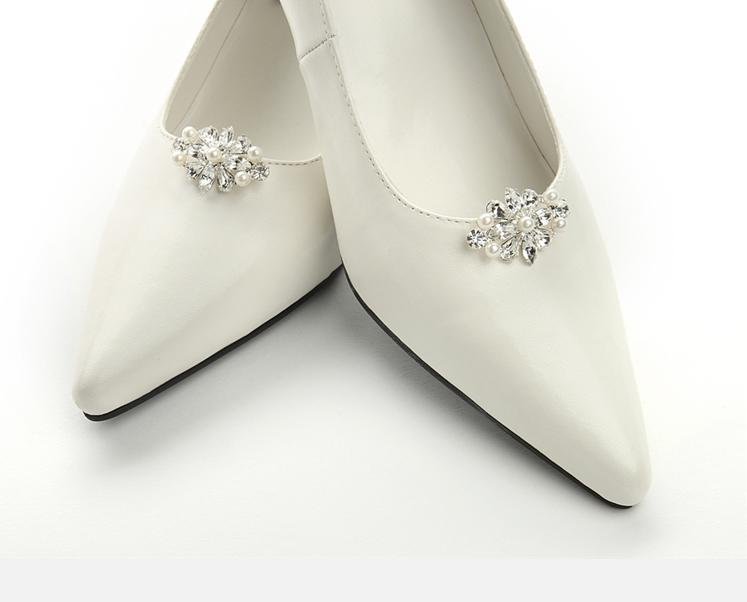 Image 3 of Bejeweled Tapered Elongated Crystal Pearl Wedding Bridal Shoe Clips