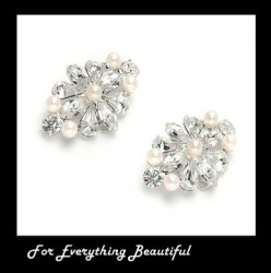 Bejeweled Tapered Elongated Crystal Pearl Wedding Bridal Shoe Clips