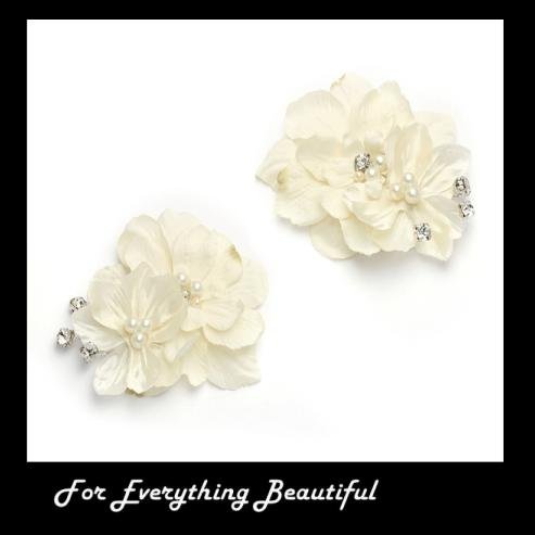 Image 0 of Ivory Silk Flower Cluster Pearl Crystal Spray Wedding Bridal Shoe Clips