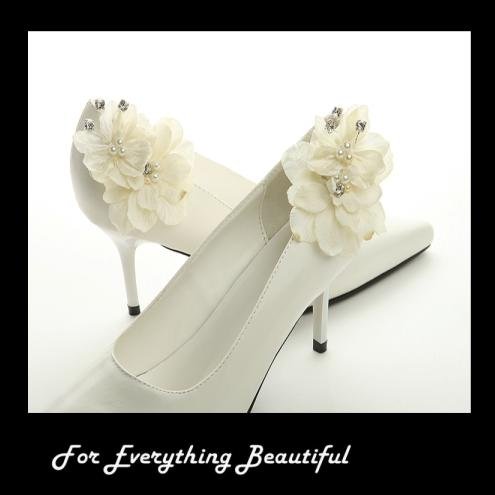 Image 2 of Ivory Silk Flower Cluster Pearl Crystal Spray Wedding Bridal Shoe Clips