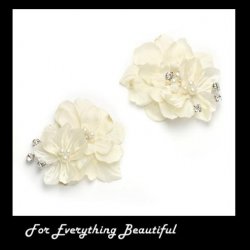 Ivory Silk Flower Cluster Pearl Crystal Spray Wedding Bridal Shoe Clips