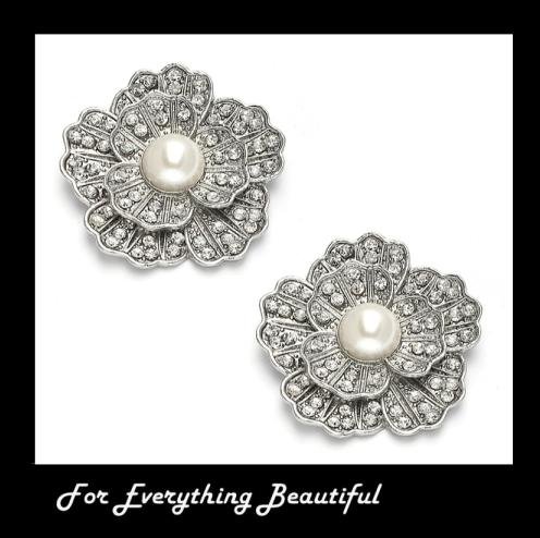 Image 0 of Bejeweled Crystal Pave Flower Pearl Wedding Bridal Shoe Clips