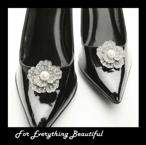 Image 2 of Bejeweled Crystal Pave Flower Pearl Wedding Bridal Shoe Clips