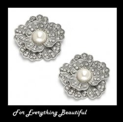 Bejeweled Crystal Pave Flower Pearl Wedding Bridal Shoe Clips