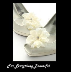 Ivory Silk Delphinium Flower Crystal Accent Wedding Bridal Shoe Clips