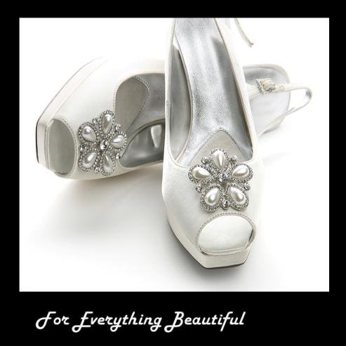Image 2 of Bejeweled Crystal Flower Five Pearl Wedding Bridal Shoe Clips