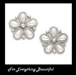 Bejeweled Crystal Flower Five Pearl Wedding Bridal Shoe Clips