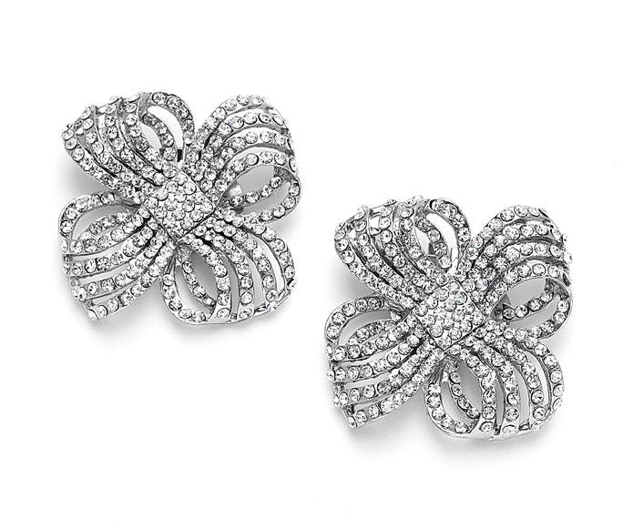 Image 1 of Bejeweled Bow Ribbon Pave Crystal Wedding Bridal Shoe Clips