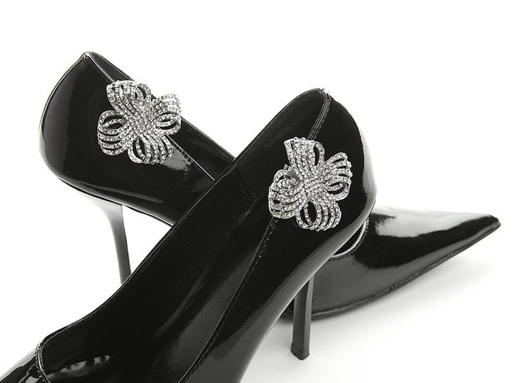 Image 3 of Bejeweled Bow Ribbon Pave Crystal Wedding Bridal Shoe Clips