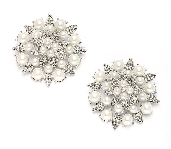 Image 1 of Bejeweled Starburst Crystal Flower Pearl Wedding Bridal Shoe Clips