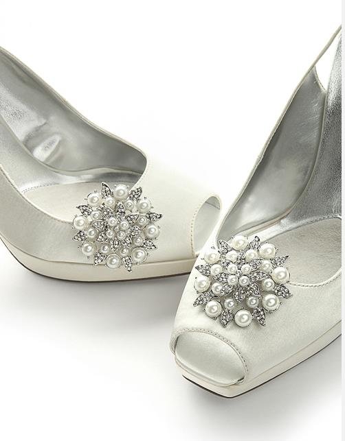 Image 3 of Bejeweled Starburst Crystal Flower Pearl Wedding Bridal Shoe Clips