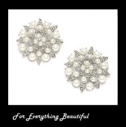 Bejeweled Starburst Crystal Flower Pearl Wedding Bridal Shoe Clips