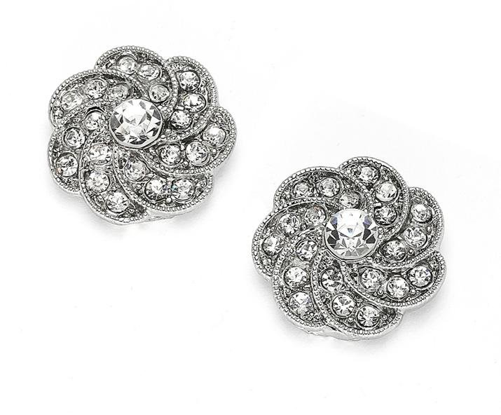 Image 1 of Bejeweled Pave Floral Swirl Crystal Wedding Bridal Shoe Clips