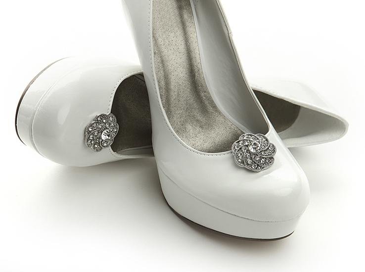 Image 3 of Bejeweled Pave Floral Swirl Crystal Wedding Bridal Shoe Clips