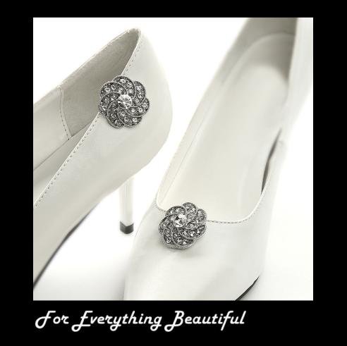 Image 4 of Bejeweled Pave Floral Swirl Crystal Wedding Bridal Shoe Clips