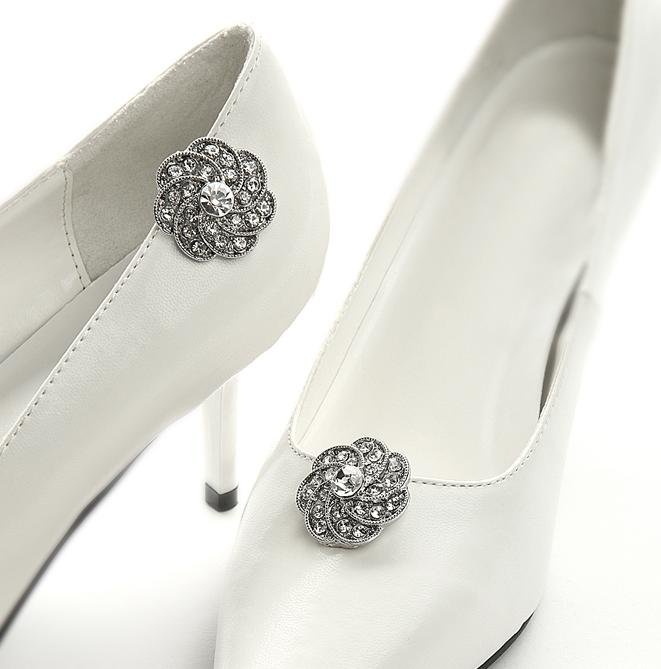 Image 5 of Bejeweled Pave Floral Swirl Crystal Wedding Bridal Shoe Clips
