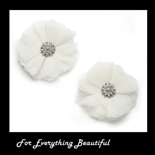Image 0 of Ivory Tulle Flower Crystal Accent Wedding Bridal Shoe Clips