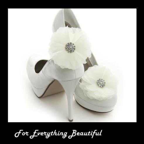 Image 2 of Ivory Tulle Flower Crystal Accent Wedding Bridal Shoe Clips