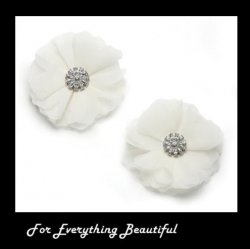 Ivory Tulle Flower Crystal Accent Wedding Bridal Shoe Clips