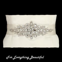 Ivory Starburst Floral Applique Satin Ribbon Bridal Wedding Sash Belt 