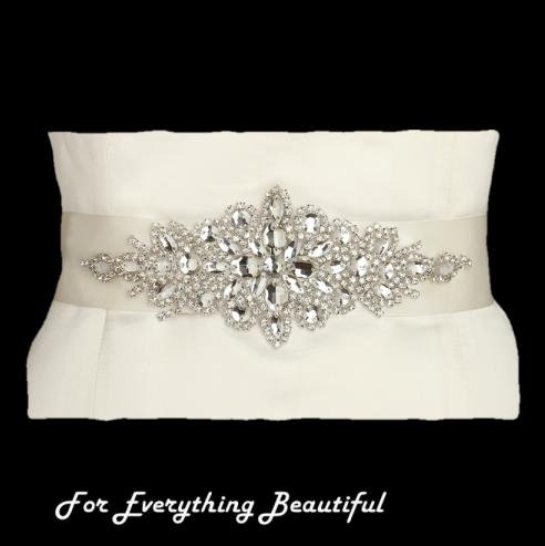 Image 0 of White Starburst Floral Applique Satin Ribbon Bridal Wedding Sash Belt 