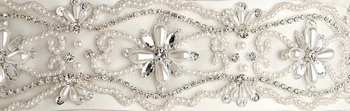 Image 3 of Ivory Floral Crystal Rhinestone Matte Satin Ribbon Wedding Sash Belt 