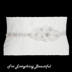 White Floral Cluster Crystal Pearl Satin Ribbon Wedding Sash Belt 