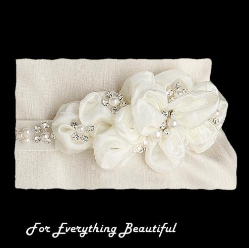 Image 2 of Ivory Floral Cluster Crystal Pearl Satin Ribbon Wedding Sash Belt 