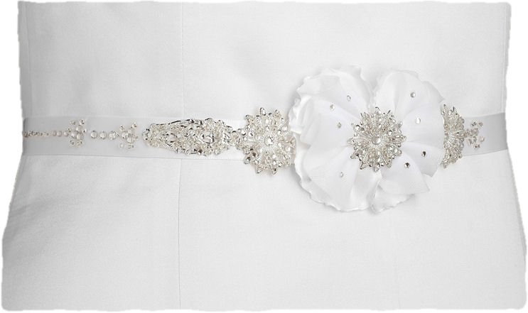 Image 1 of White Floral Tulle Crystal Pearl Satin Ribbon Wedding Sash Belt 