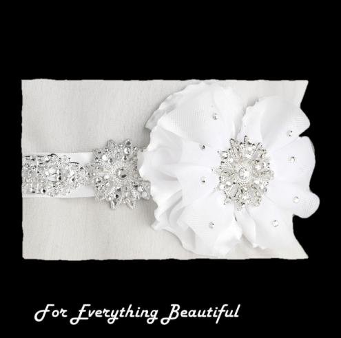 Image 2 of White Floral Tulle Crystal Pearl Satin Ribbon Wedding Sash Belt 