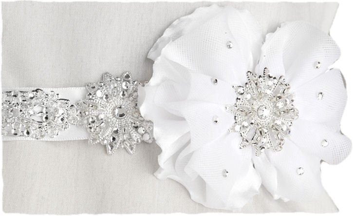 Image 3 of White Floral Tulle Crystal Pearl Satin Ribbon Wedding Sash Belt 
