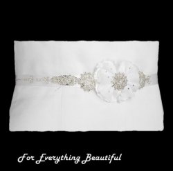 White Floral Tulle Crystal Pearl Satin Ribbon Wedding Sash Belt 