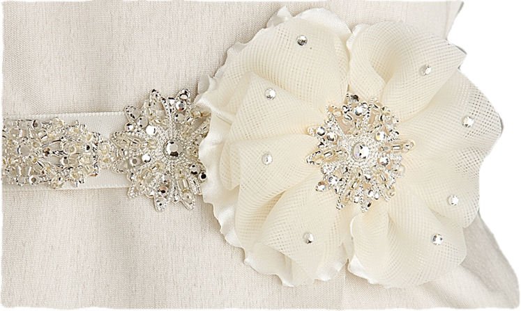 Image 3 of Ivory Floral Tulle Crystal Pearl Satin Ribbon Wedding Sash Belt 