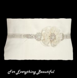 Ivory Floral Tulle Crystal Pearl Satin Ribbon Wedding Sash Belt 