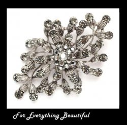 Black Budding Bloom Crystal Hematite Antique Silver Plated Brooch 