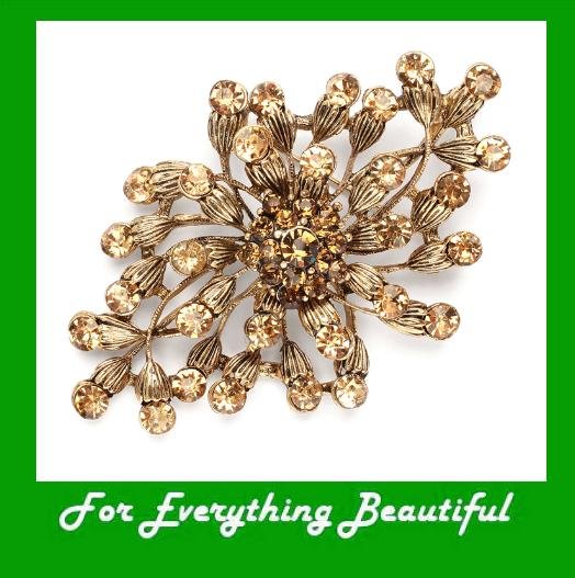 Image 0 of Golden Budding Bloom Crystal Antique Gold Plated Brooch 