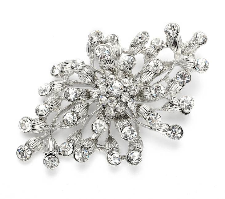Image 1 of Silver Budding Bloom Crystal Silver Plated Brooch 