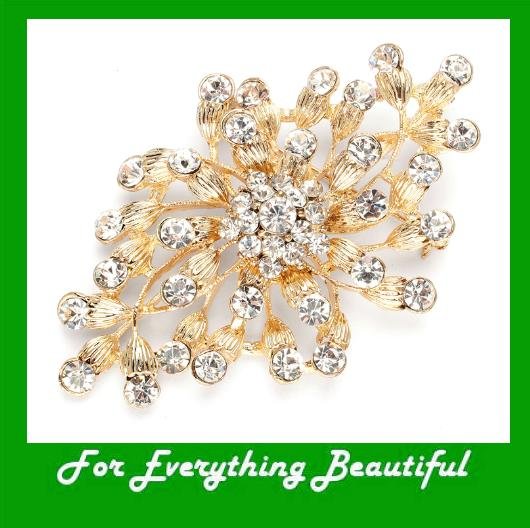 Image 0 of Golden Budding Bloom Clear Crystal Gold Plated Brooch 