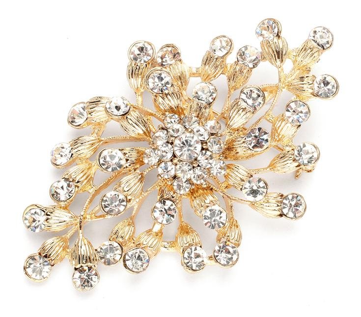Image 1 of Golden Budding Bloom Clear Crystal Gold Plated Brooch 