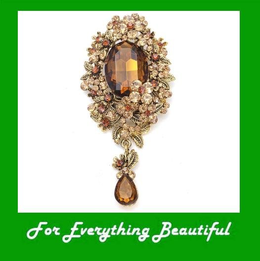 Image 0 of Golden Crystal Smokey Topaz Floral Bouquet Gold Plated Brooch 