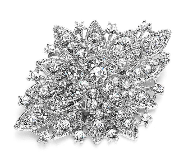 Image 1 of Silver Crystal Starburst Silver Plated Brooch 