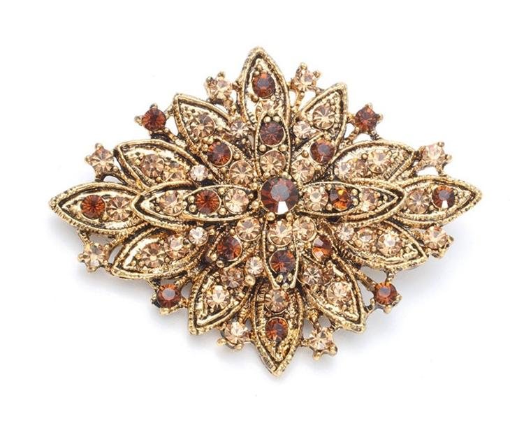 Image 1 of Golden Crystal Starburst Smokey Topaz Gold Plated Brooch 