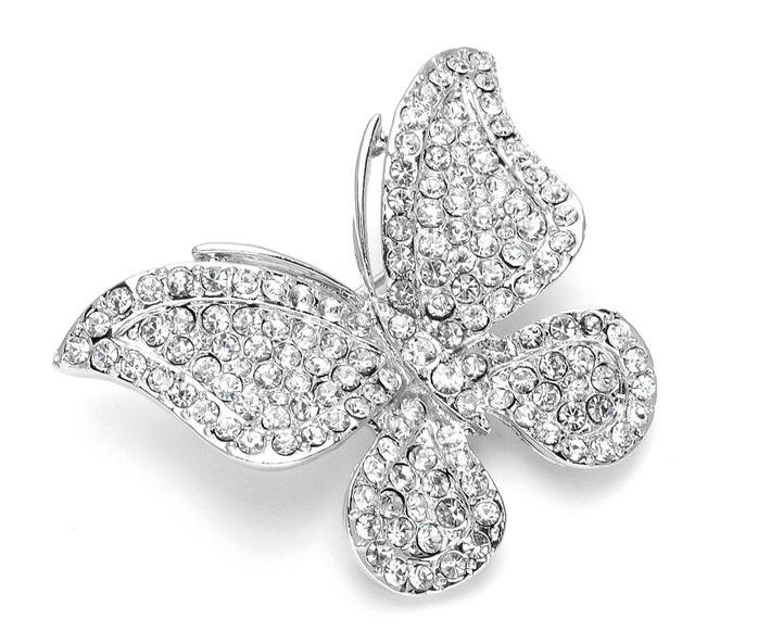 Image 1 of Crystal Encrusted Pave Butterfly Silver Plated Brooch 